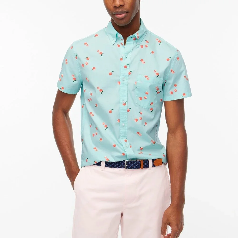 NWT J. Crew Mens Size XL Slim Short-Sleeve Cherry Print Flex Casual Shirt NEW
